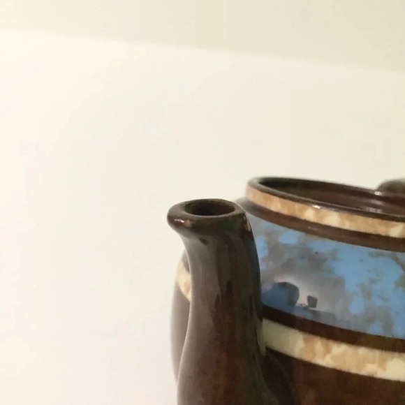 Vintage  Sudlows Burslem Ceramic Striped Teapot Made in England Small Chip - Picture 14 of 16